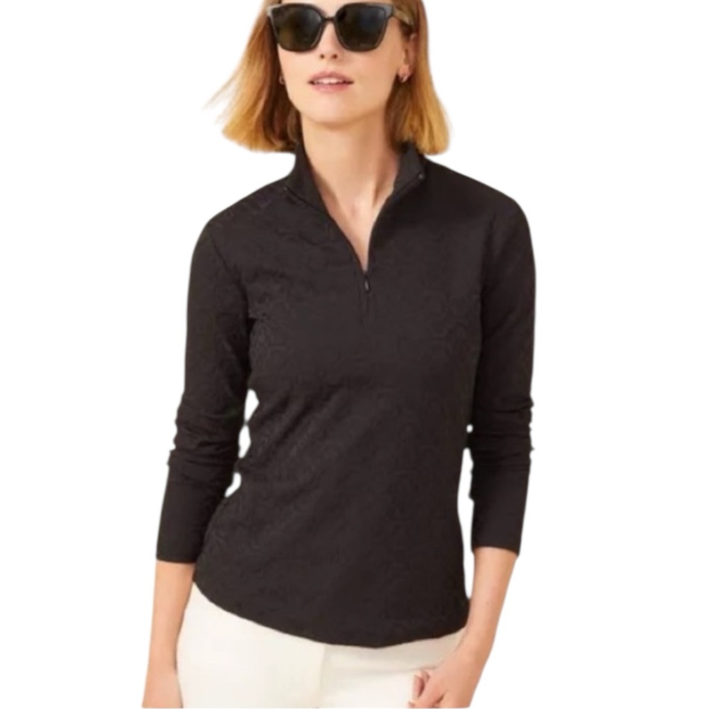 J. McLaughlin Black Quarter-Zip Long-Sleeve Top